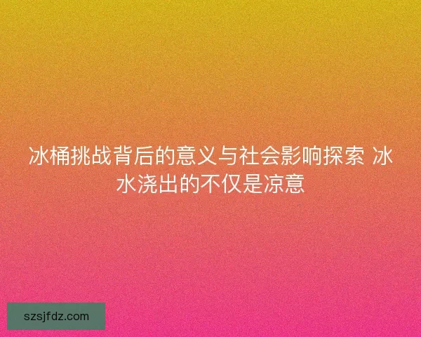 冰桶挑战背后的意义与社会影响探索 冰水浇出的不仅是凉意